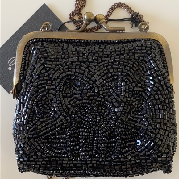 bebe Handbags - NEW BEBE Beaded Kiss Lock Clasp Mini Bag Black